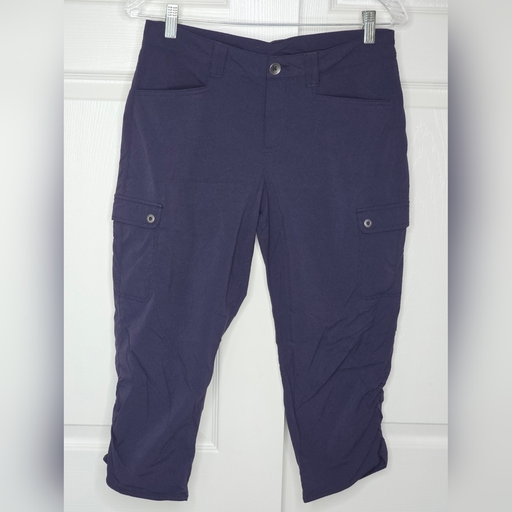Eddie Bauer Women's Atlantic Blue Horizon Ruched Capris Travex Size 6